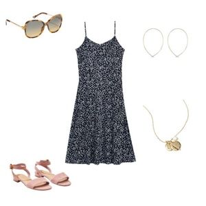 Daisy print smocked back midi dress